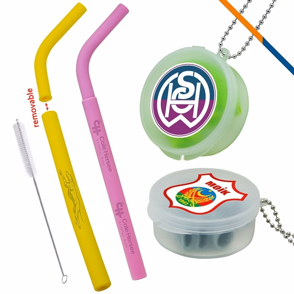 Custom Detachable Silicone Straw with Ball Chain — Portable Eco-Friendly Promo