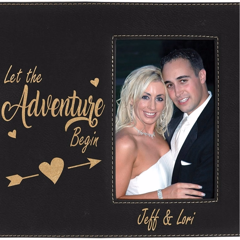 Light Brown Leatherette Photo Frame with 4" x 8" Engraving Area