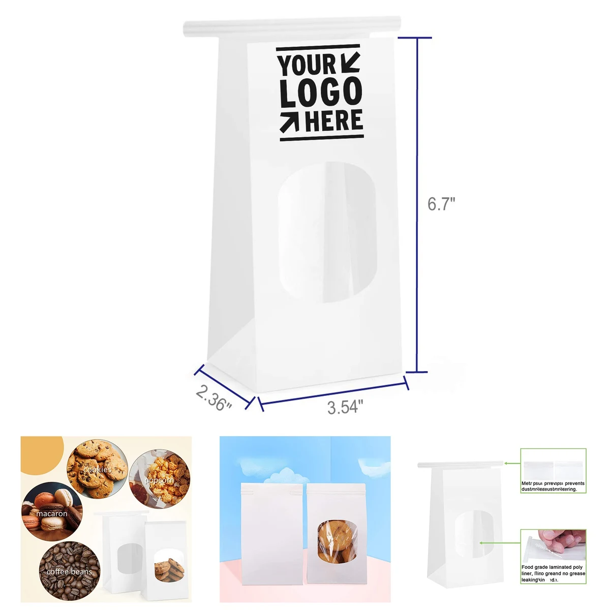 3.54x2.36x6.7 Inches Tin Tie Tab Lock Bags with Window 1