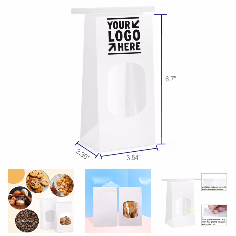 3.54x2.36x6.7 Inches Tin Tie Tab Lock Bags with Window