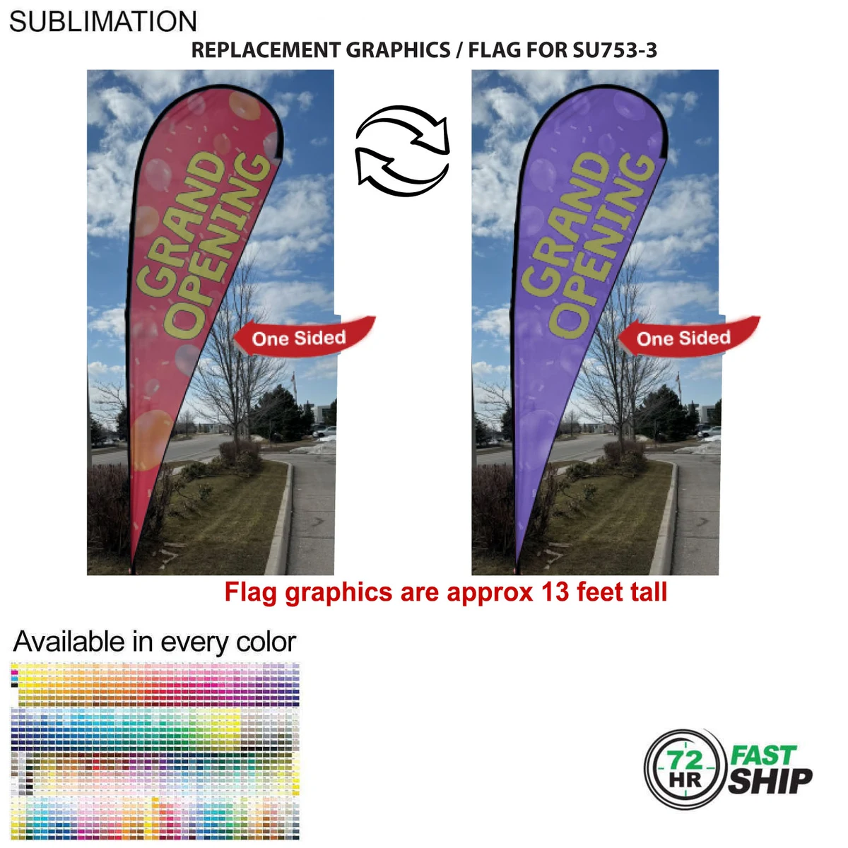 72Hr Fast Ship - Replacement Flag for 16' X-Large Tear Drop Flag Kit, Full Color Graphics One Side 1