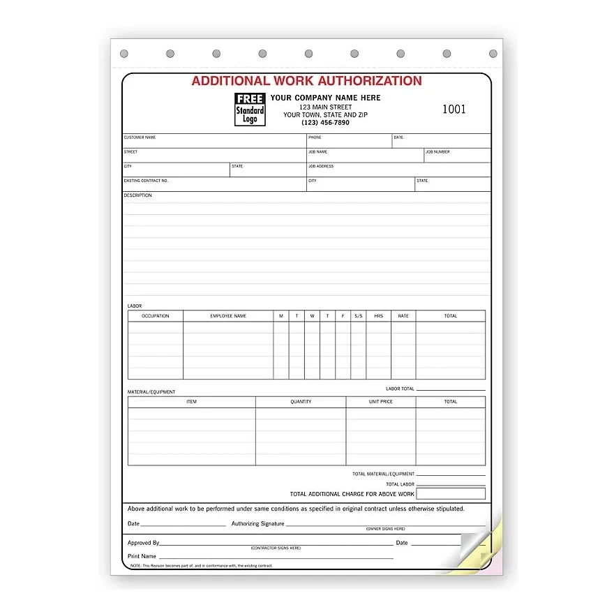 Additional Work Authorizations - Carbonless 1