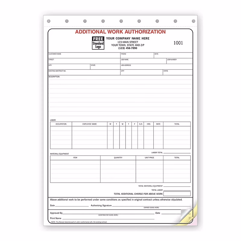Additional Work Authorizations - Carbonless