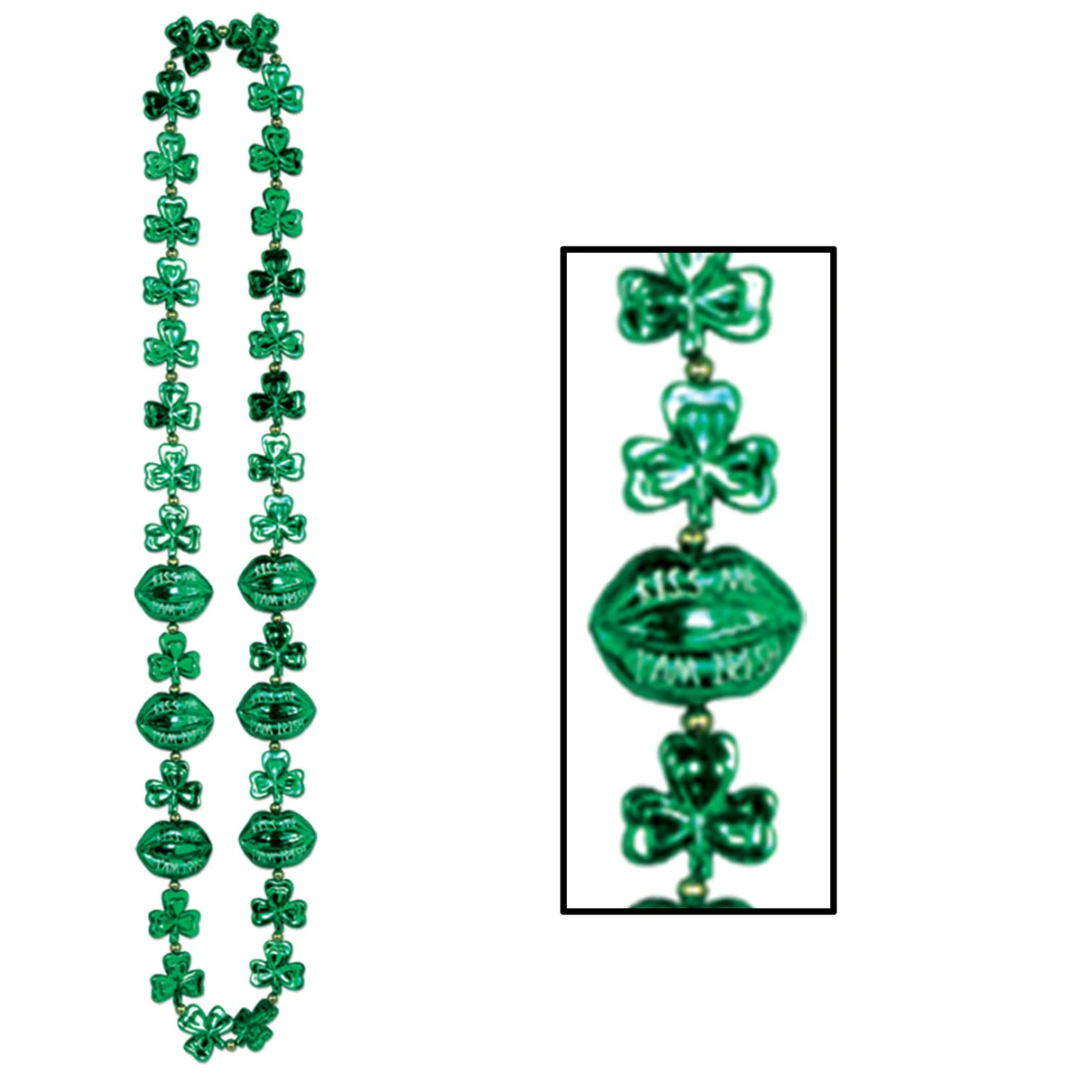 Shamrock Bead Necklace w/ Kiss Me Lips 1