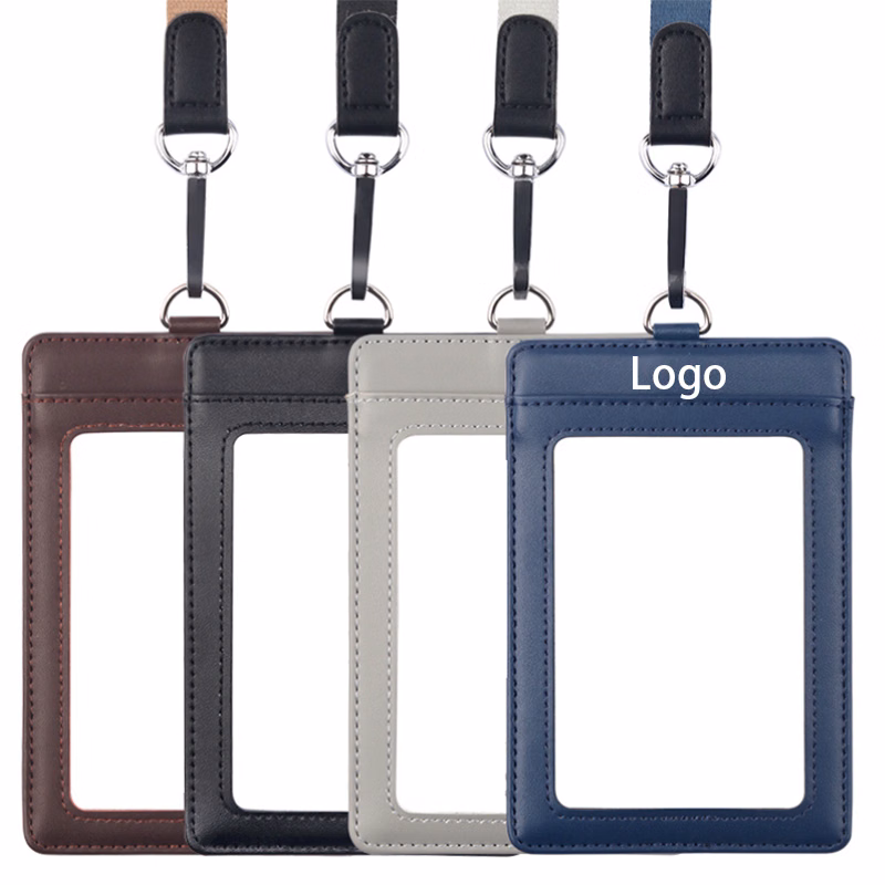 Enlarged Genuine Leather Badge Holder with Lanyard