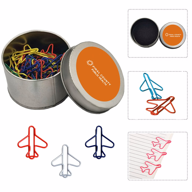 Airplane Binder Clips Paper Clips in Tin Container