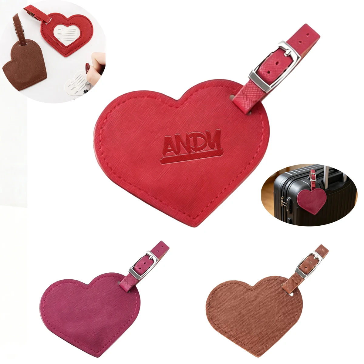 PU Leather Heart Shaped Luggage Tag 1