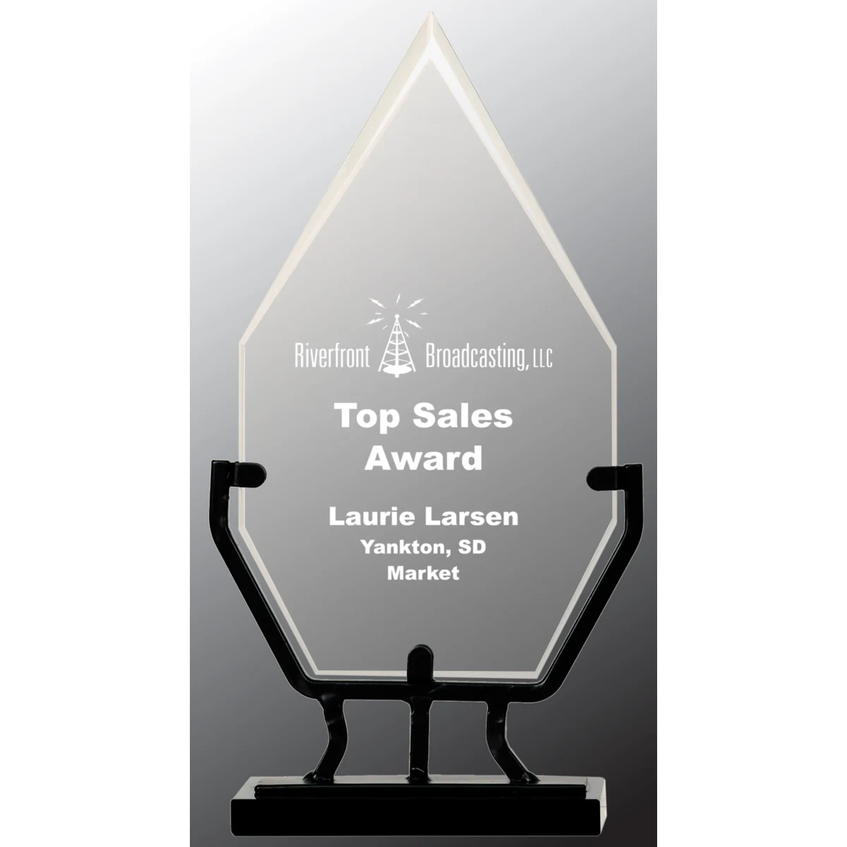 8 1/2" Diamond Vintage Glass Award with Iron Base 1