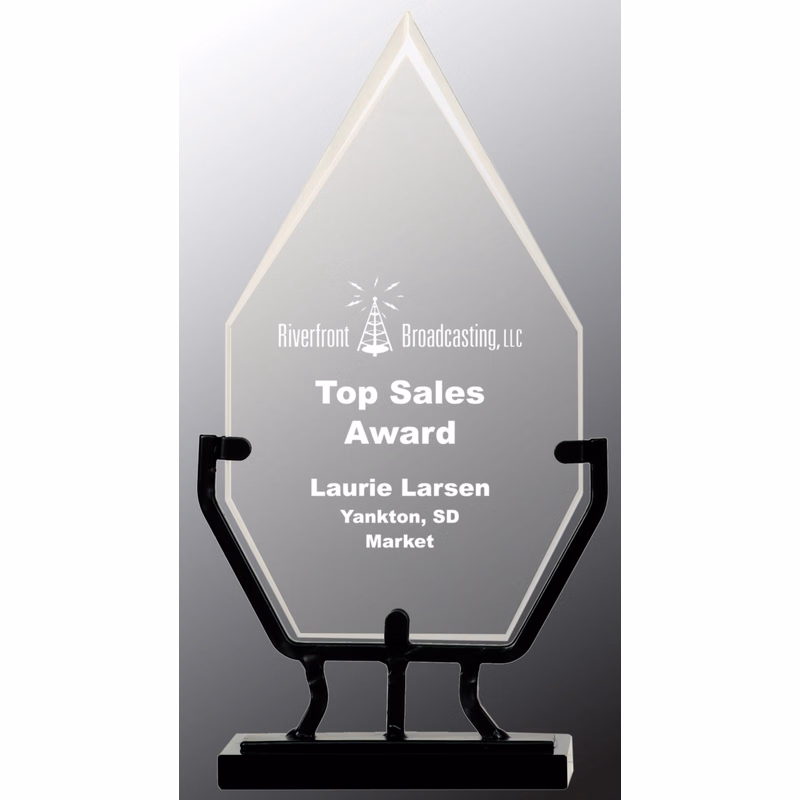 8 1/2" Diamond Vintage Glass Award with Iron Base