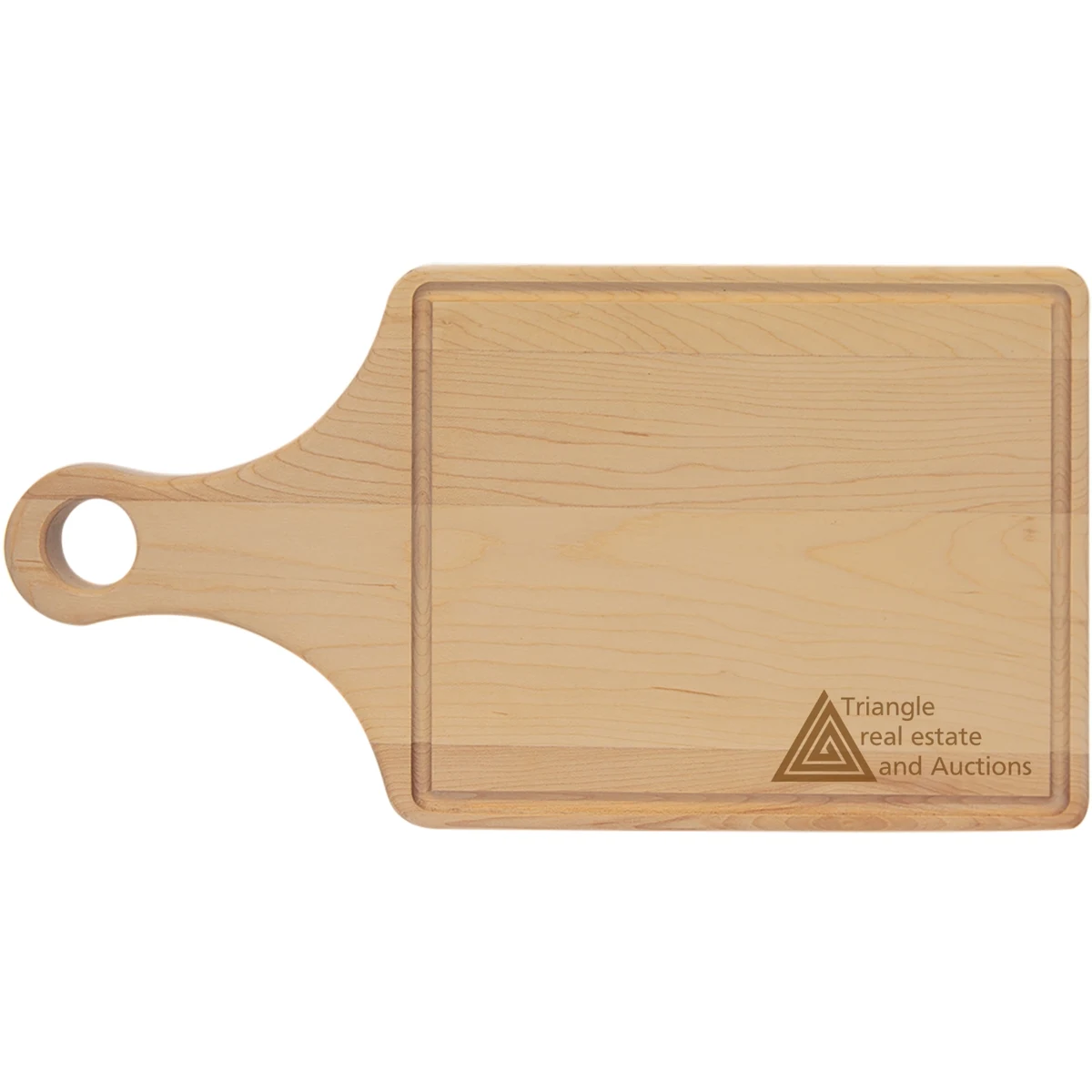 13 1/2" x 7" Maple Cutting Board Paddle Shape with Drip Ring 1