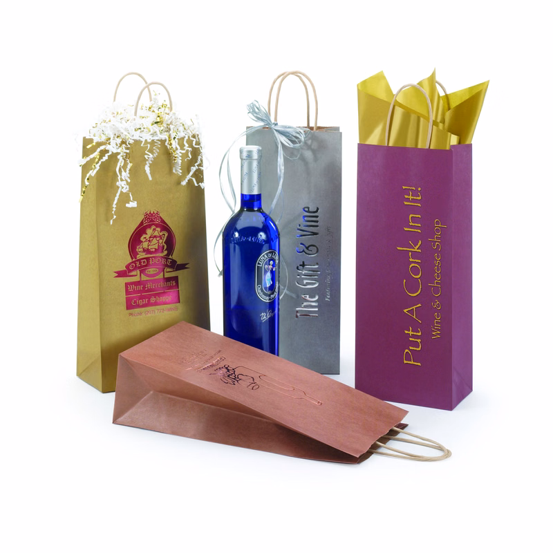 Wine Bottle Paper Shopping Bags - Ink Printed
