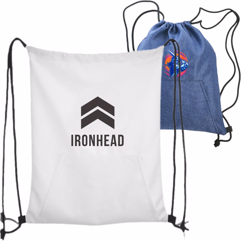 Jersey Drawstring Bag Front Pocket Sports Backpacks