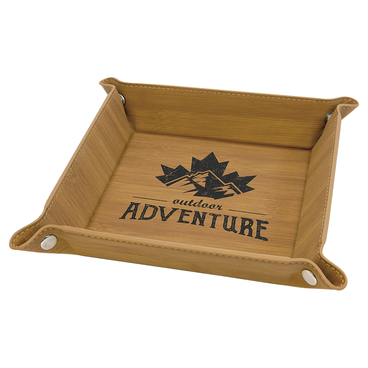 6" x 6" Bamboo Leatherette Snap Up Tray with Silver Snaps 1