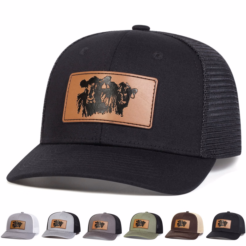 6-Panel Snapback Trucker Hat W/Leatherette Patches