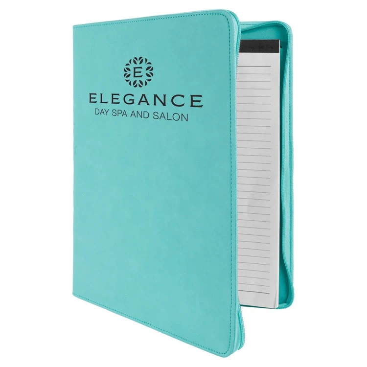 9 1/2" x 12" Teal with Zipper Leatherette Portfolio with Notepad 1