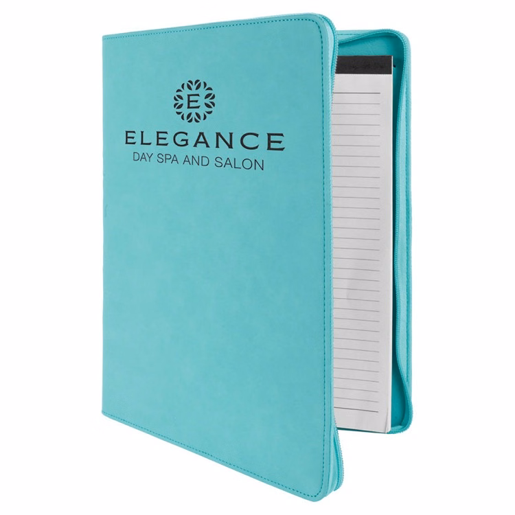 9 1/2" x 12" Teal with Zipper Leatherette Portfolio with Notepad