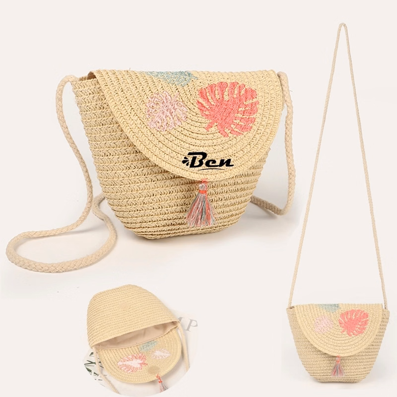 Kids Tassel Straw Crossbody Bag