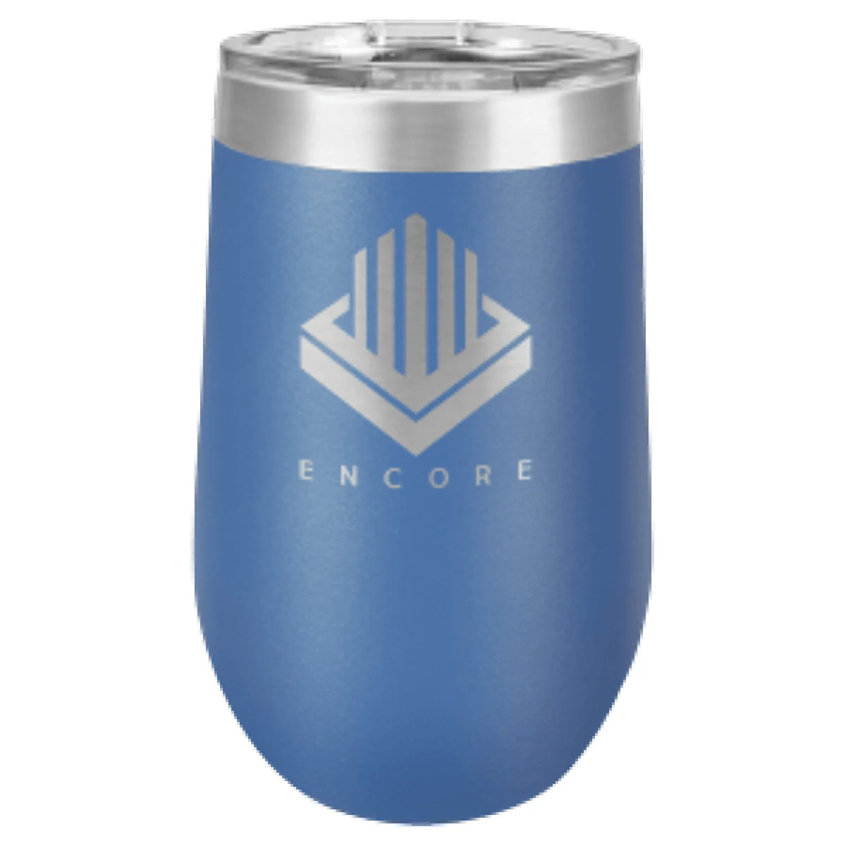 16 oz. Royal Blue Laser Engraved Polar Camel Stemless Wine Tumbler w/Clear Lid 1