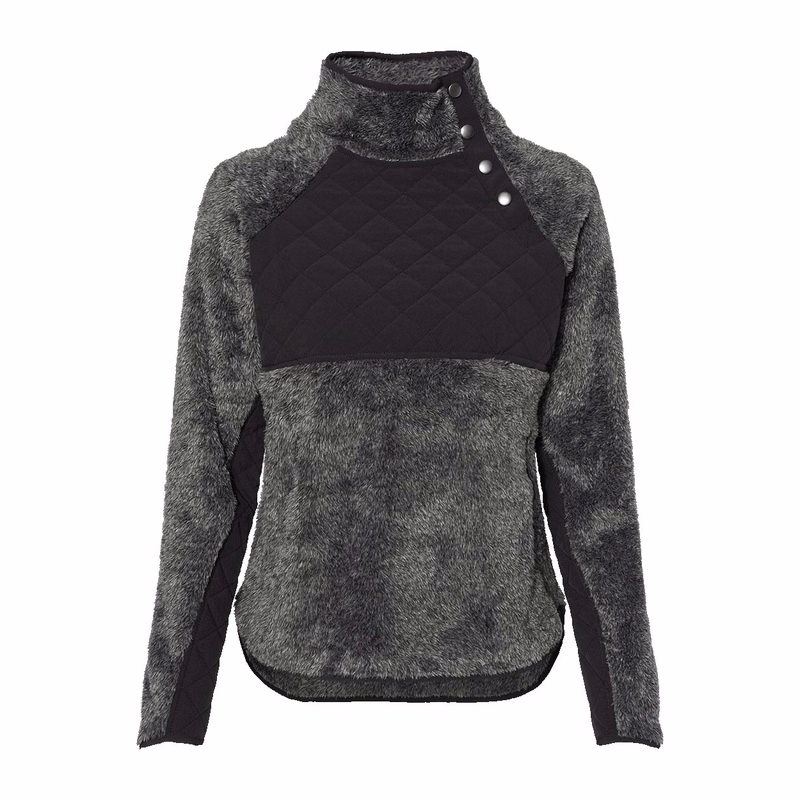 Women's Quilted Fuzzy Fleece Snap Placket Pullover - FZ06