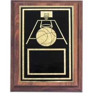 6" x 8" Cherry Finish Plaque with a Basketball Plate 1