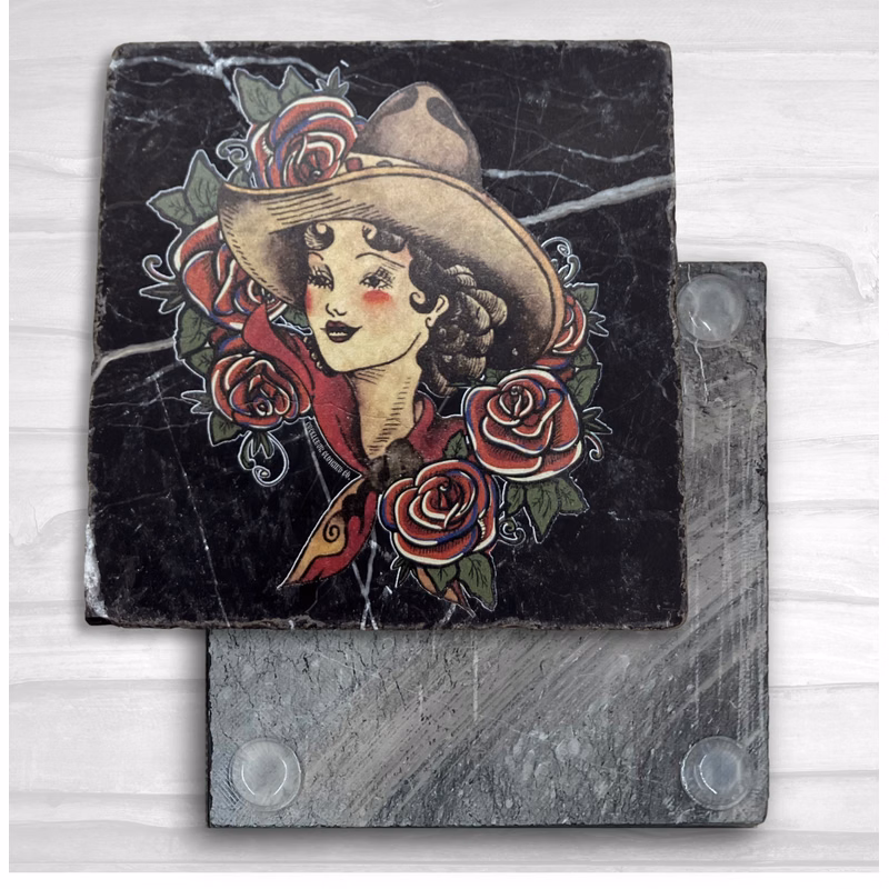 Square Coaster Black Tumbled Marble