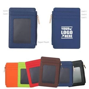 PU Leather Card Holder with Zippered Pocket 1