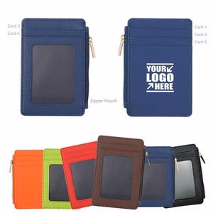 PU Leather Card Holder with Zippered Pocket