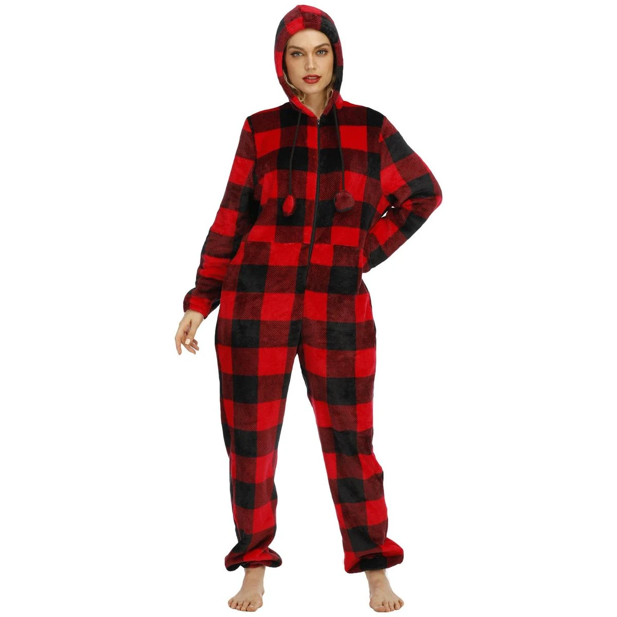 Women's Flannel Plaid Hooded Onesie 1