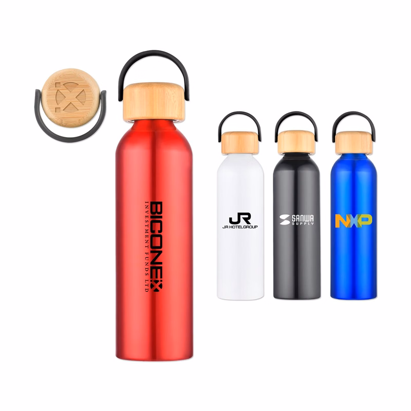 24 Oz. 100% Recycled Aluminum Bottle with Bamboo Lid