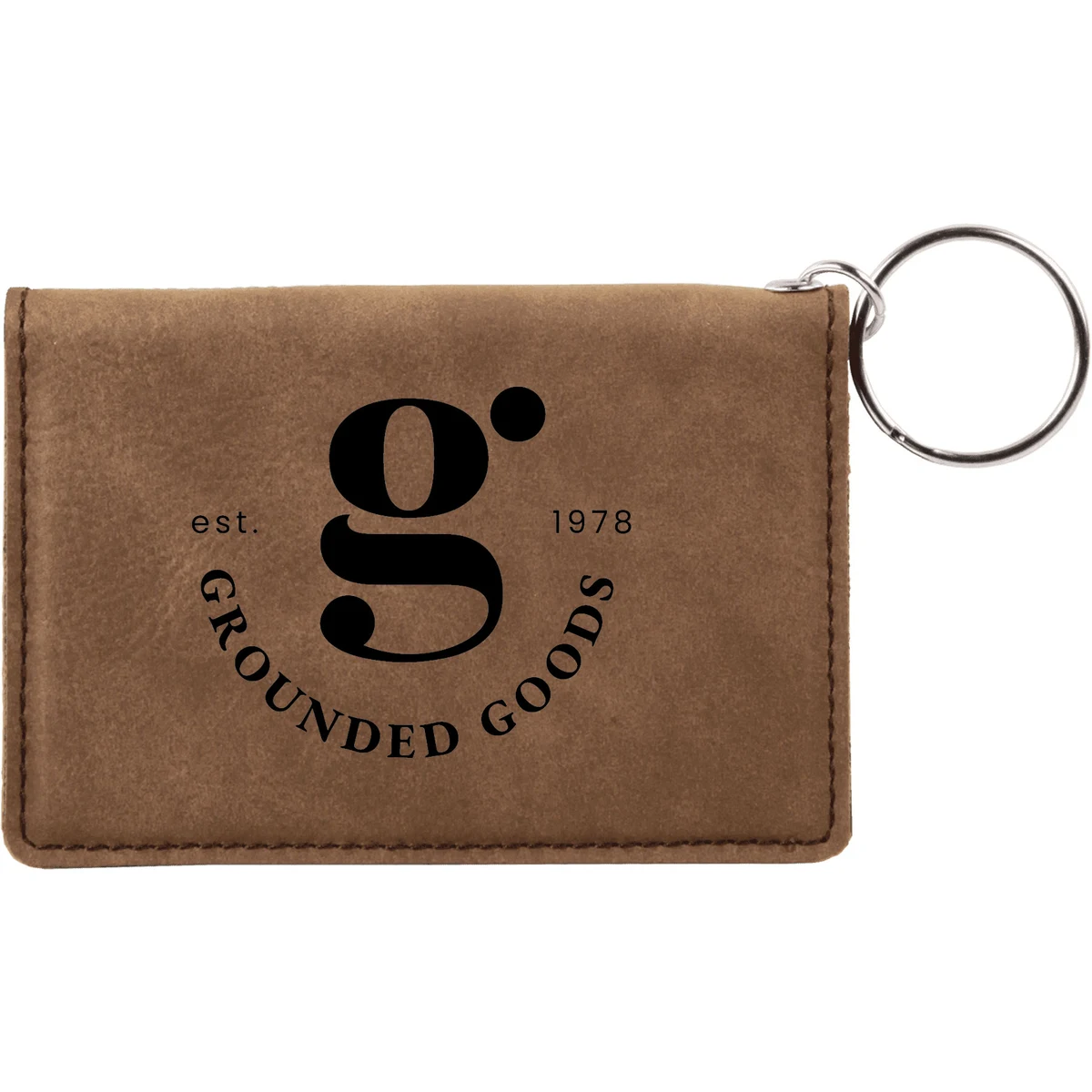 Dark Brown Leatherette Keychain ID Holder 1