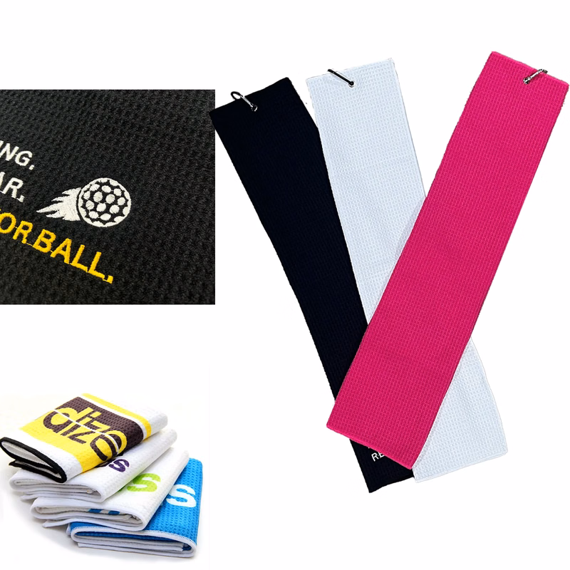 Embroidery Waffle Golf Towel With Carabiner
