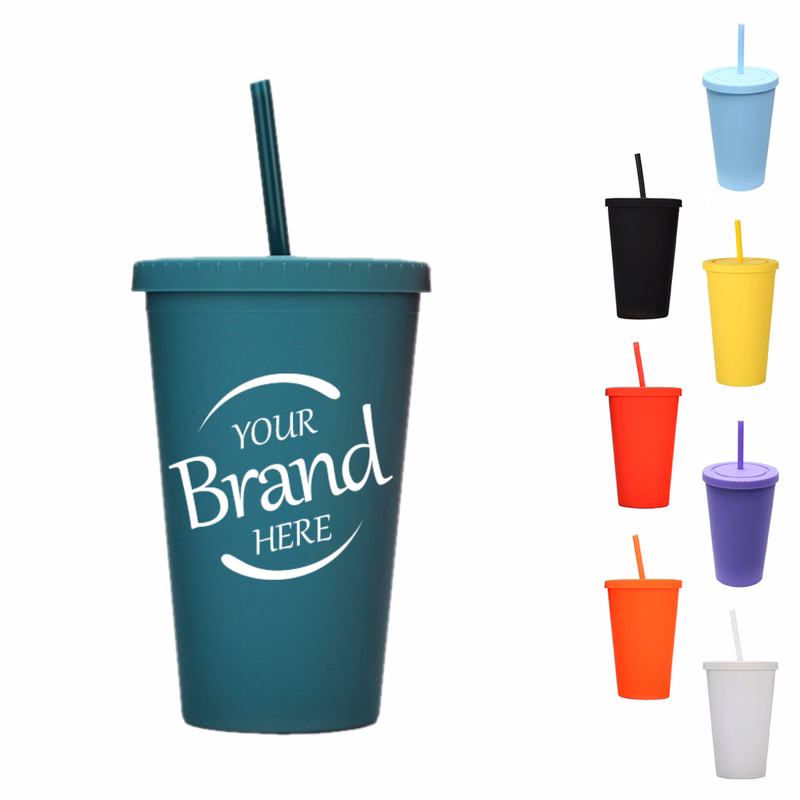 16oz Double Wall Tumbler With Lid and Straw