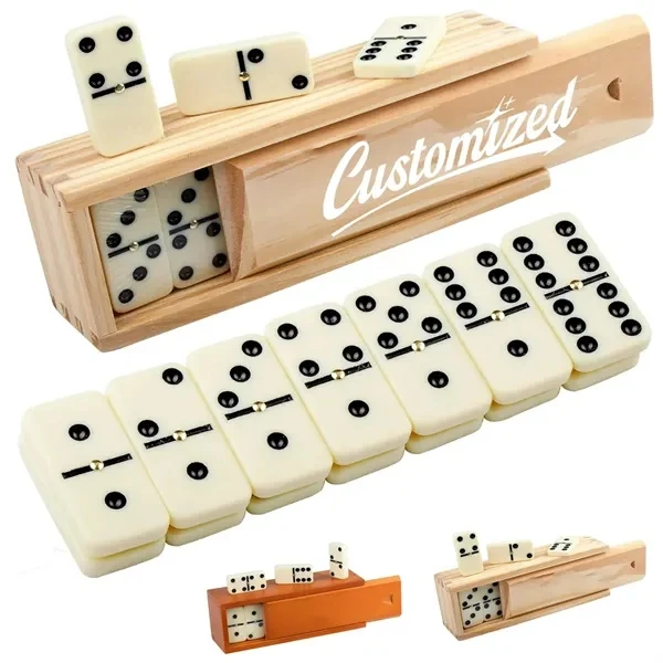 Custom 28-Piece Wooden Dominoes Game Set with Storage Box — Corporate Gifting & Events 1