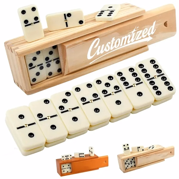 Custom 28-Piece Wooden Dominoes Game Set with Storage Box — Corporate Gifting & Events