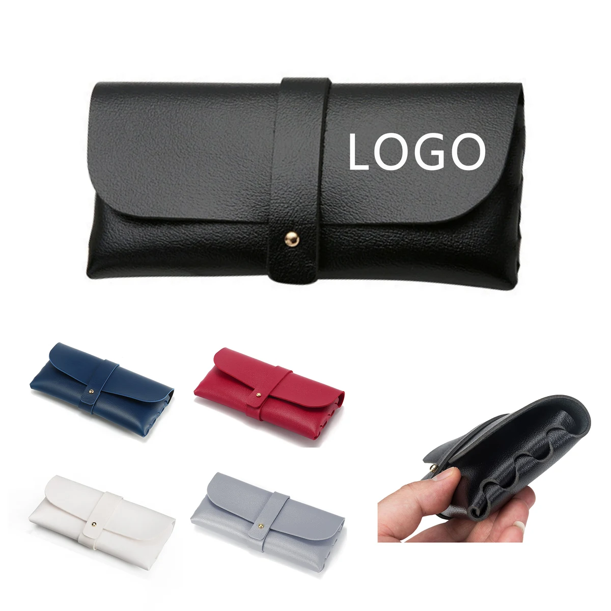 Leather Glasses Pouch Sunglasses With Snap Closure 1