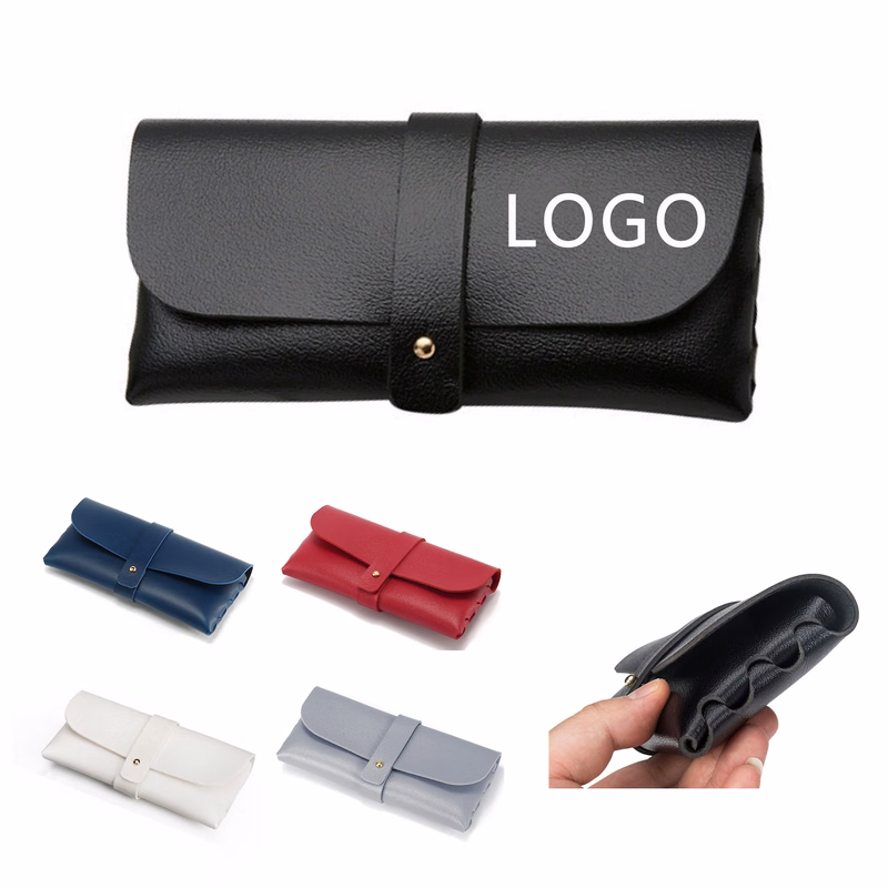 Leather Glasses Pouch Sunglasses With Snap Closure