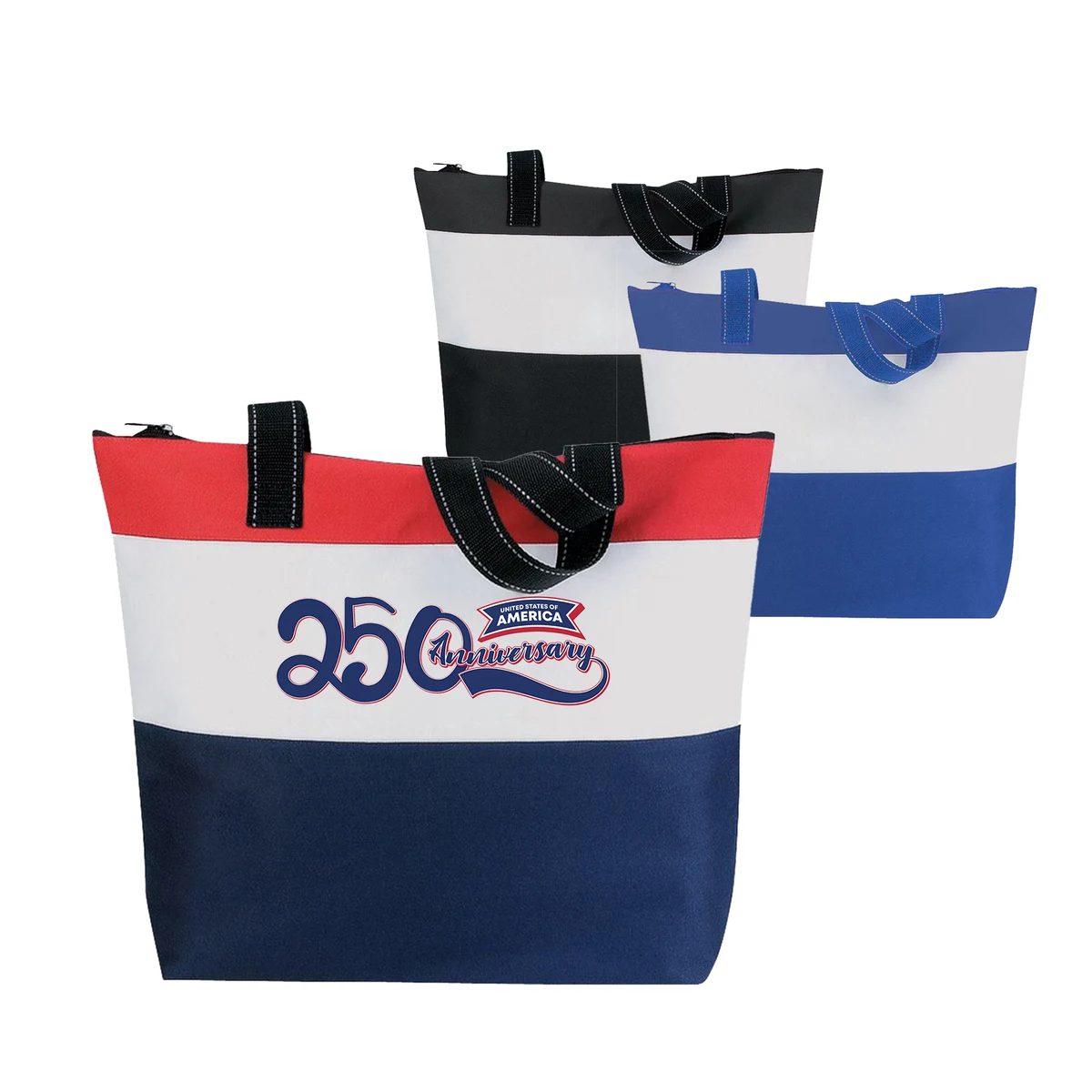 600D Carrying Handles Zippered Stripes Tote Bag 1