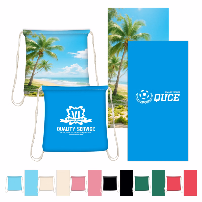 2-In-1 230gsm Dye-Sublimation Beach Towel With Packing Bag