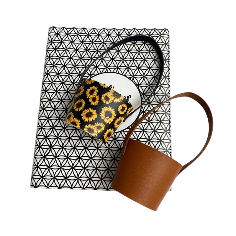 Leather Cup Sleeve with Hook and Loop Fastener 1