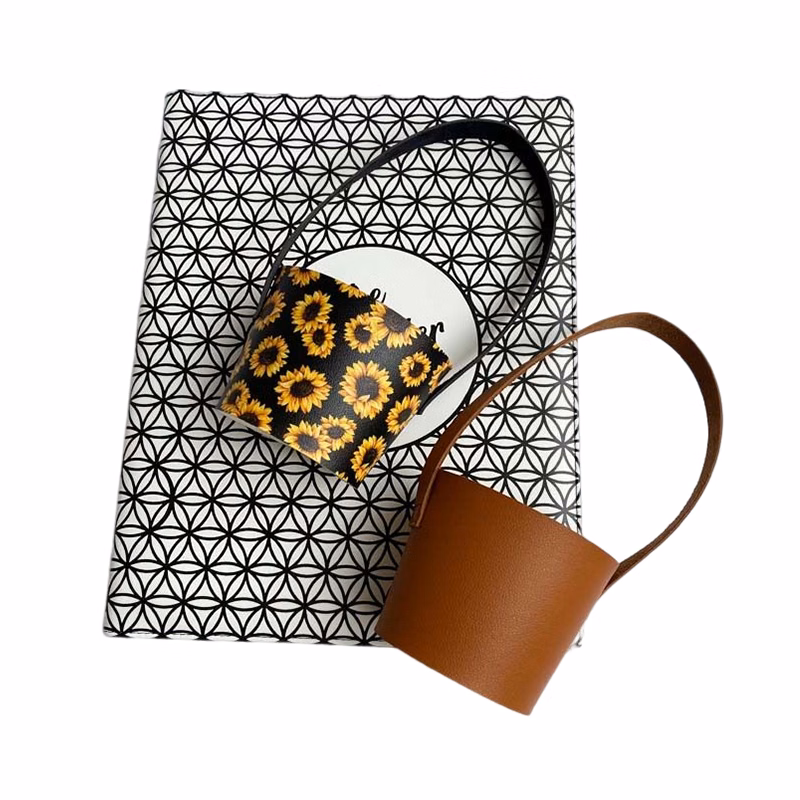 Leather Cup Sleeve with Hook and Loop Fastener
