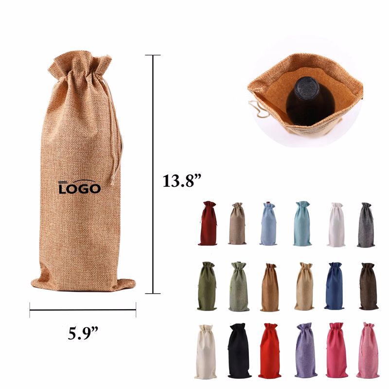 MOQ20 Burlap Wine Bag Set Drawstring Closure