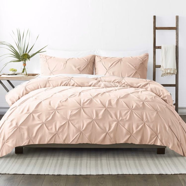 Pleated Duvet Cover Sets - Blush King 3 Piece