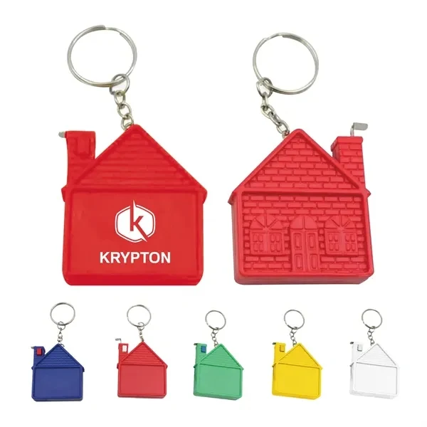 Custom House Shape Tape Measure Keychain — Real Estate & Construction Promo 1