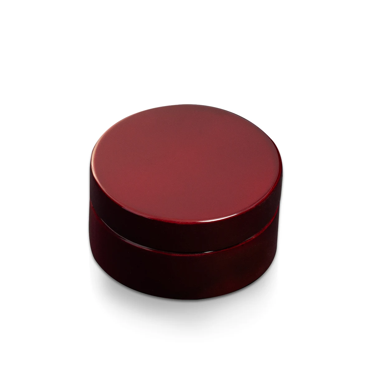 COMPASS IN ROSEWOOD PIANO FINISH LAQUER ROUND BOX w/ Polished Gold plate 1