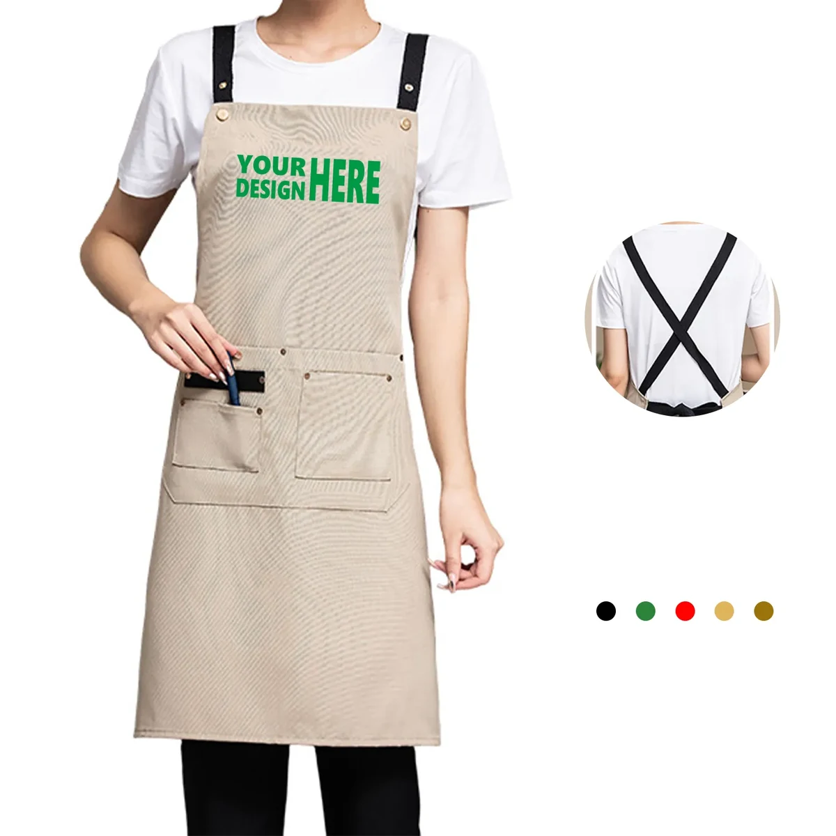 Stylish Apron with Adjustable Neck Strap & Multiple Pockets 1