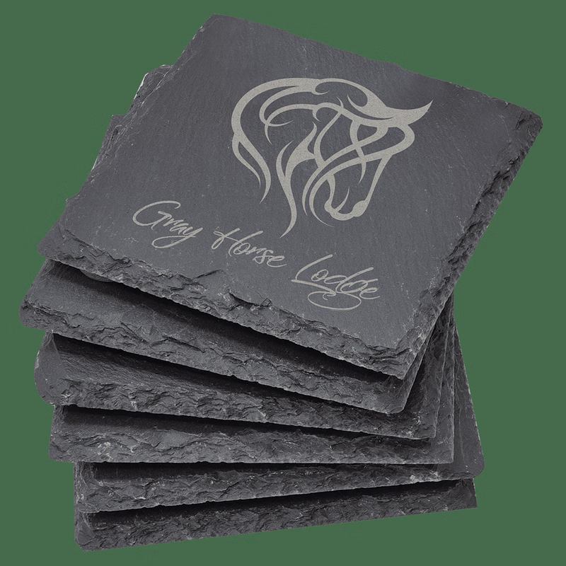 4" x 4" Charcoal Gray Square Slate Coaster Set-6 Piece