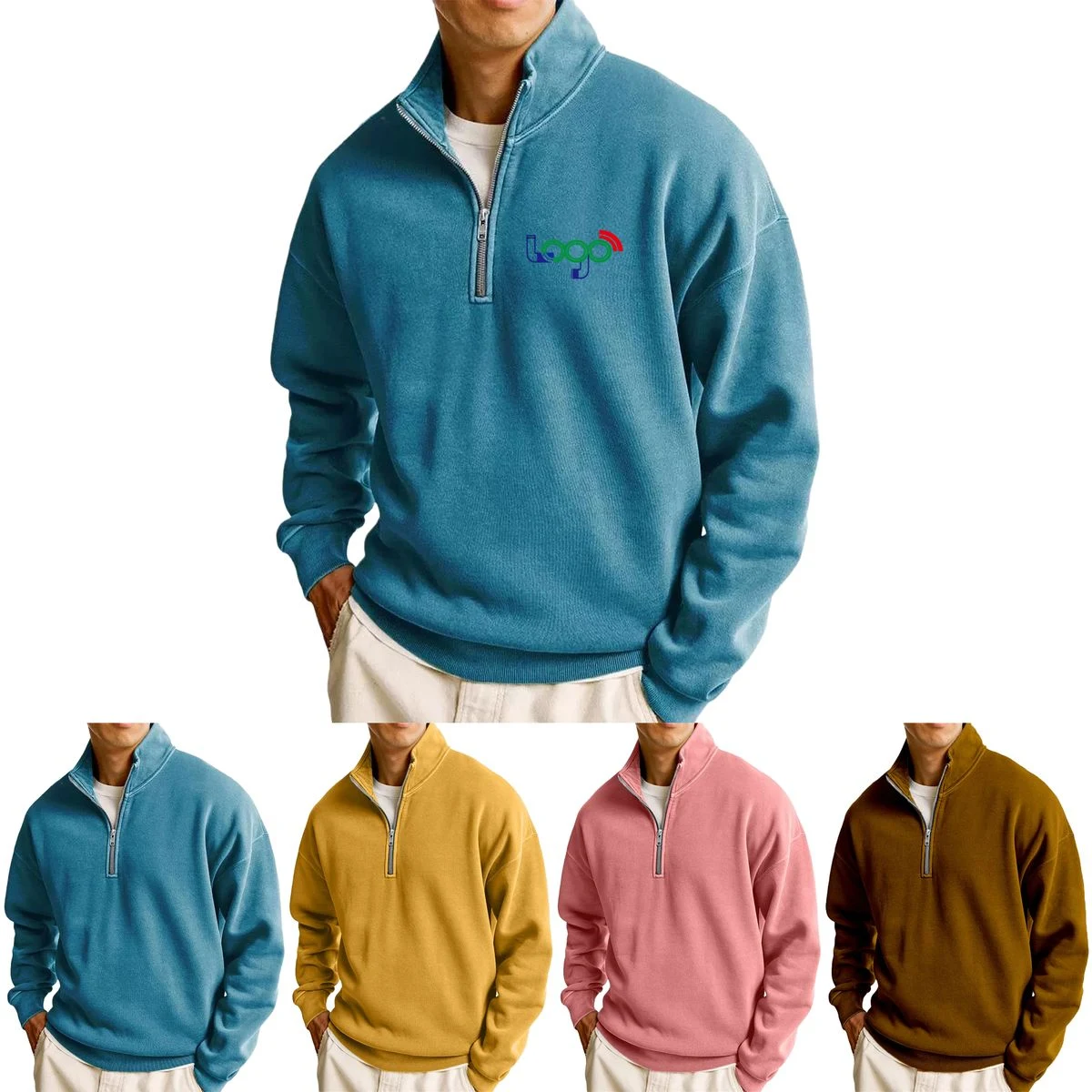 Long-sleeve Hoodie With a Half-zip Stand-up Collar, custom hoodie or sweatshirt with logo imprint 1