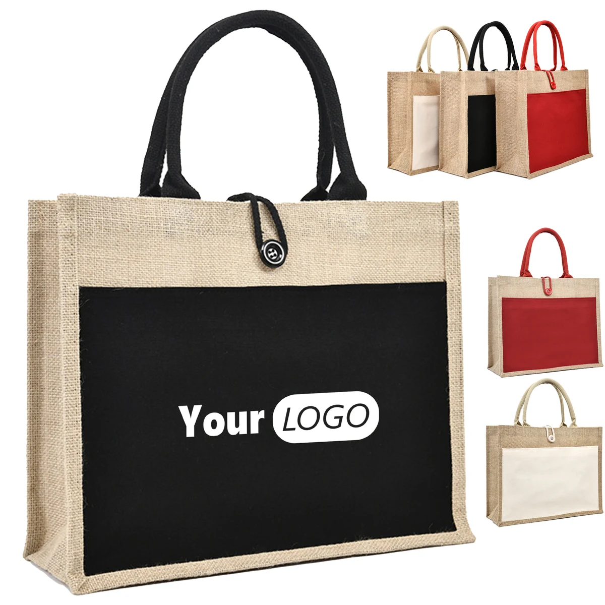 Jute Large Capacity Waterproof Hand-Held Shopping Bag, custom tote bag with logo imprint 1