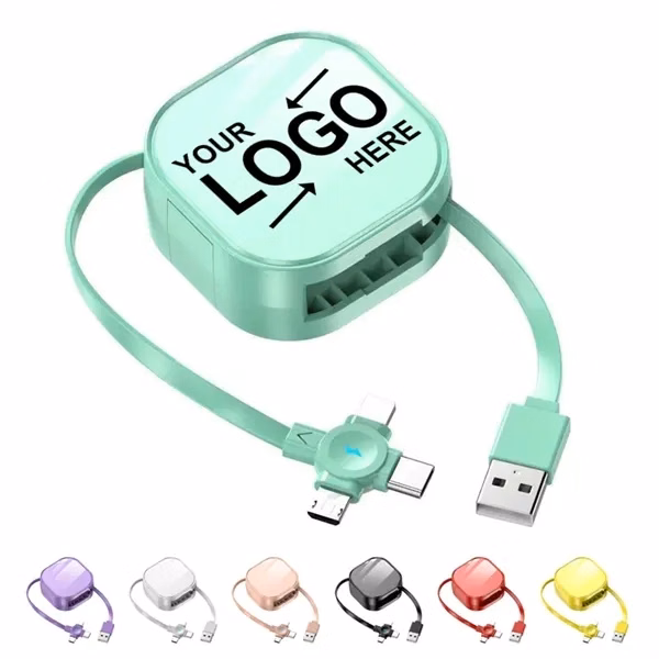 Custom 3-In-1 Retractable Charge Cable with Slide Stand — Multi-Device Corporate Charger