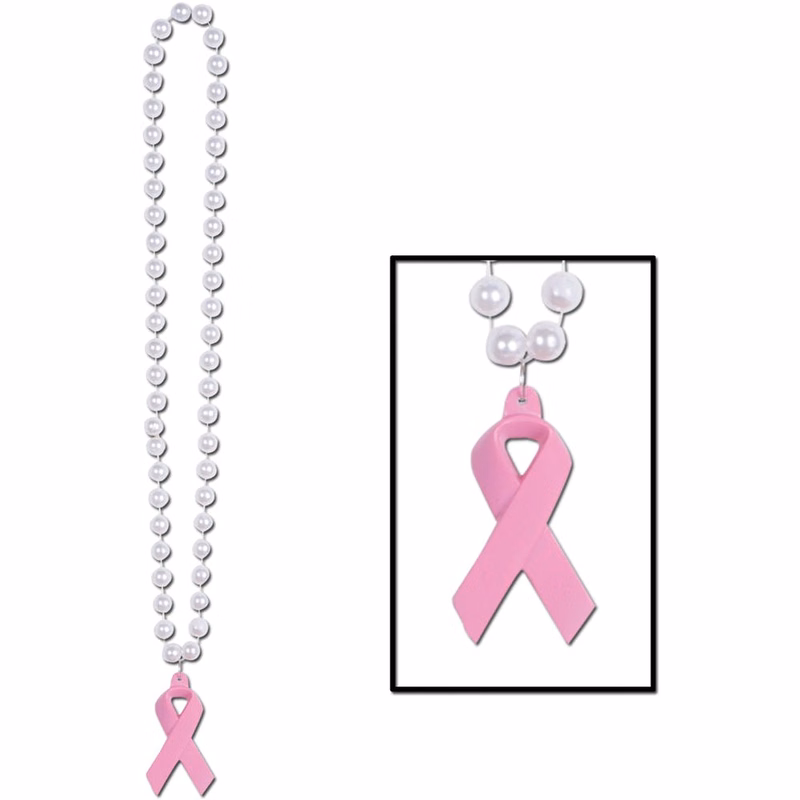 Breast Cancer Awareness Pink Ribbon Beaded Necklaces - 40"